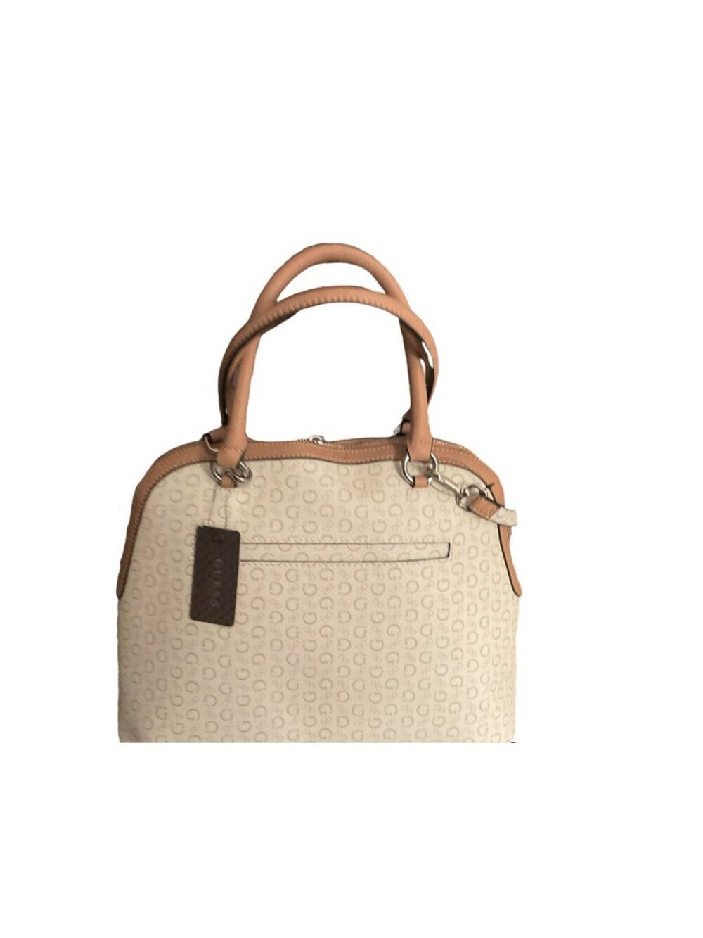 Guess Signature Logo Menville Satchel Crossbody Handbag Tan & White - Picture 2 of 16
